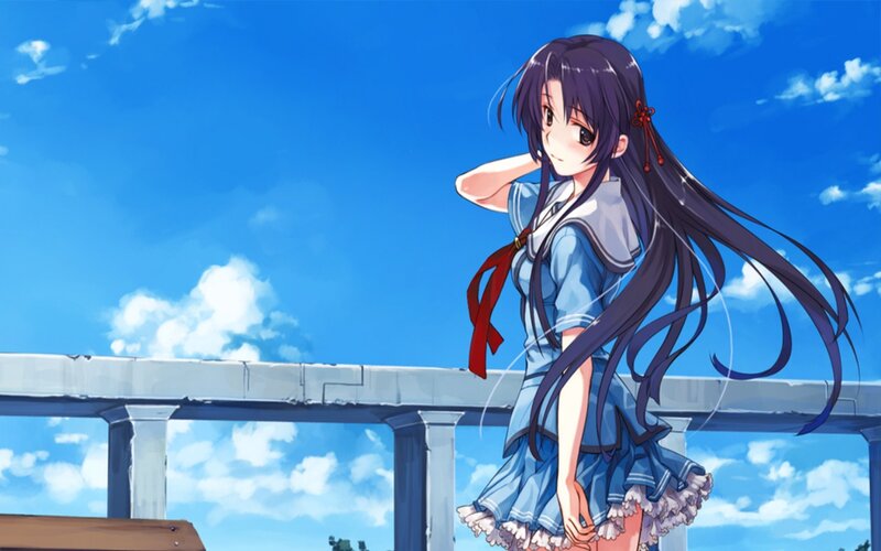 Anime Girl on Bridge — Blue