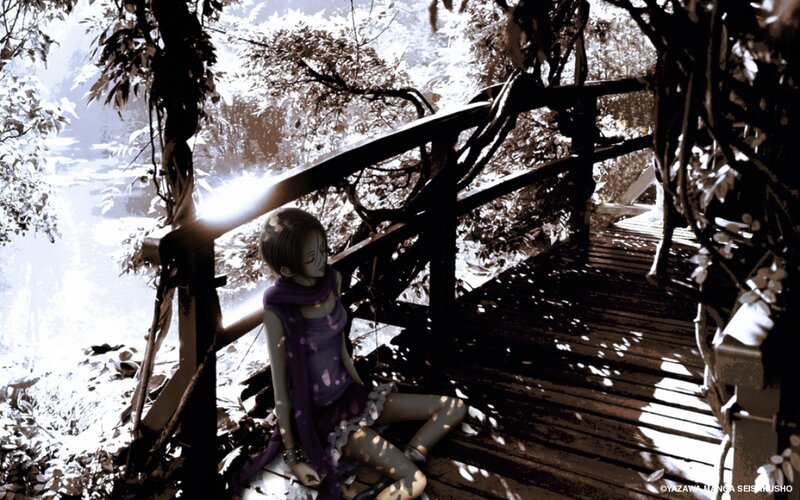 Anime Girl on Bridge — Brown, Serene