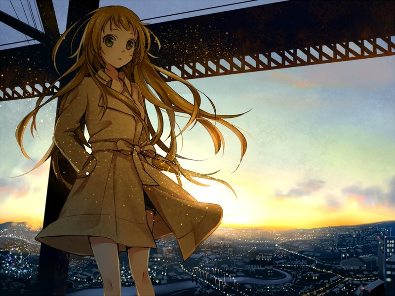 Anime Girl on Bridge — Gold
