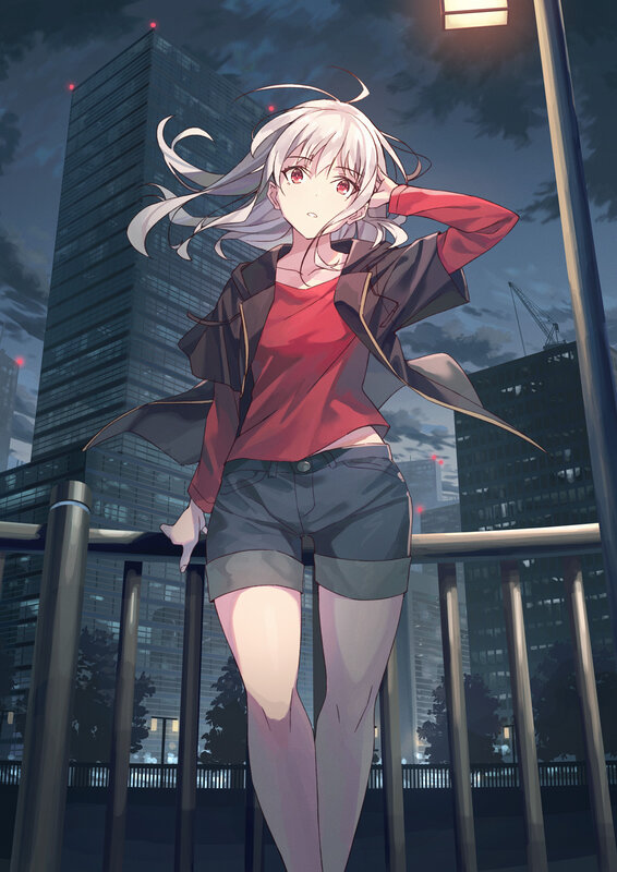 Anime Girl on Bridge — Gray, Dramatic