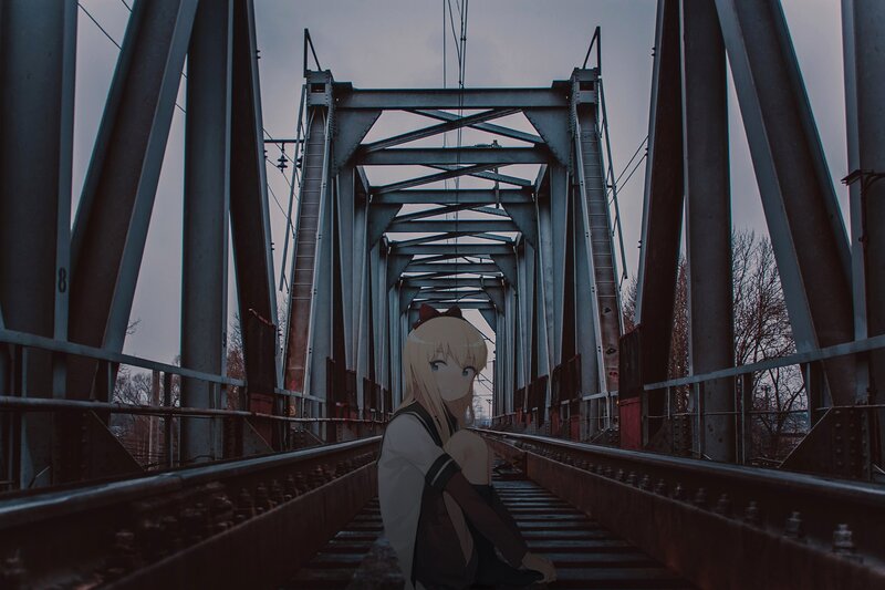 Anime Girl on Bridge — Gray