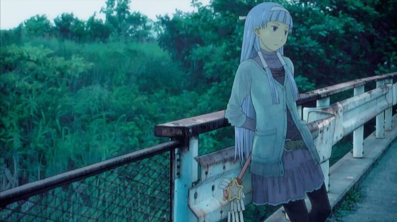 Anime Girl on Bridge — Green, Melancholic