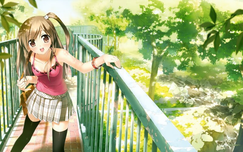 Anime Girl on Bridge — Green, Serene