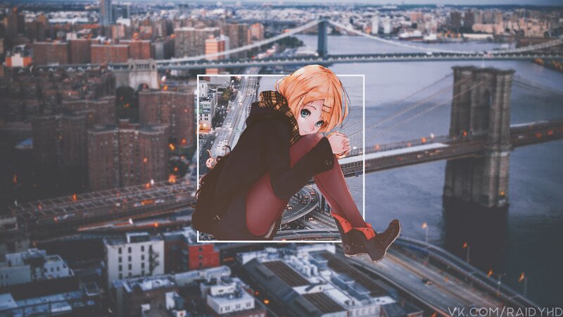 Anime Girl on Bridge — Orange, Dramatic, Night