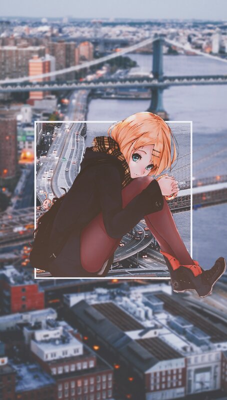Anime Girl on Bridge — Orange, Dramatic, Sunset