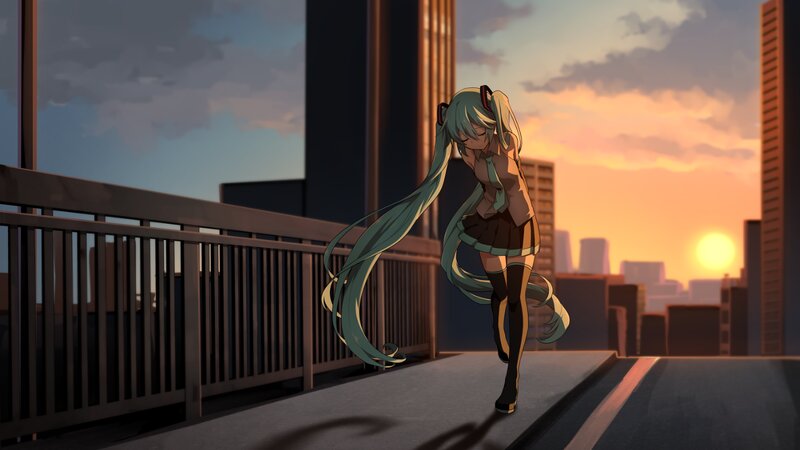 Anime Girl on Bridge — Orange, Dramatic