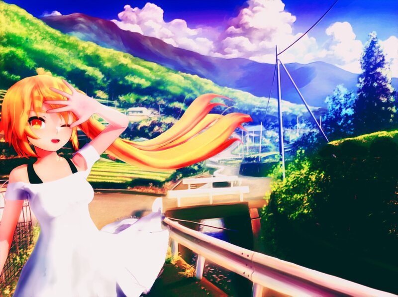 Anime Girl on Bridge — Orange, Serene