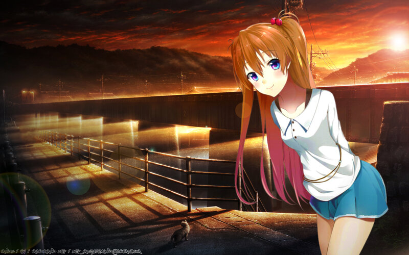 Anime Girl on Bridge — Orange
