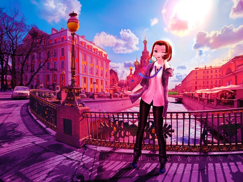 Anime Girl on Bridge — Purple, Dramatic