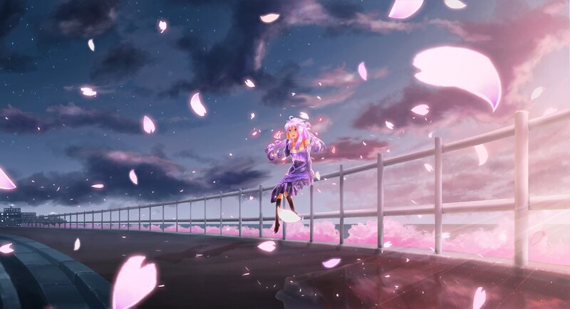 Anime Girl on Bridge — Purple, Dreamy