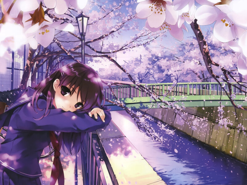 Anime Girl on Bridge — Purple, Serene