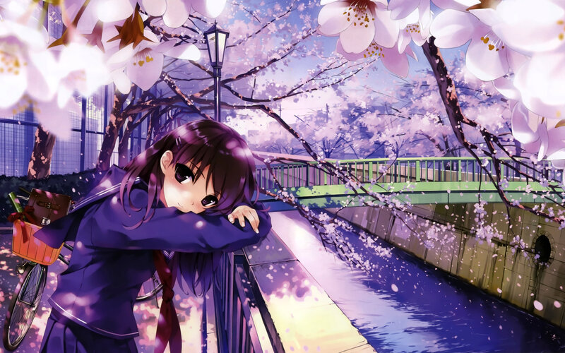 Anime Girl on Bridge — Purple