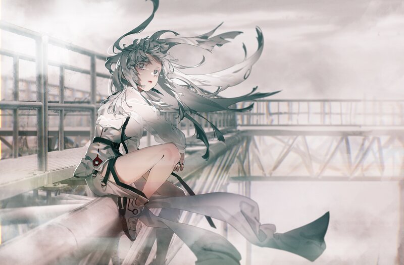 Anime Girl on Bridge — White, Dramatic