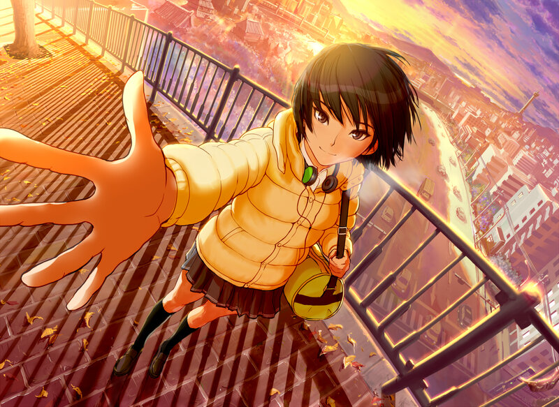 Anime Girl on Bridge — Yellow