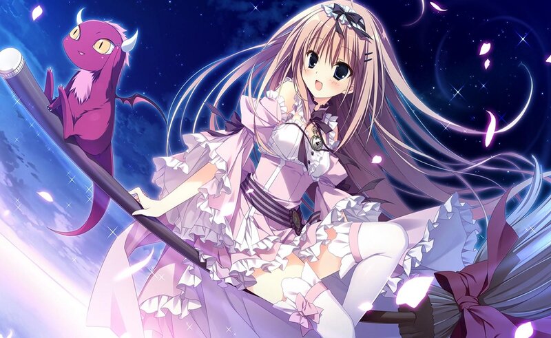 Anime Girl on Broom — Purple