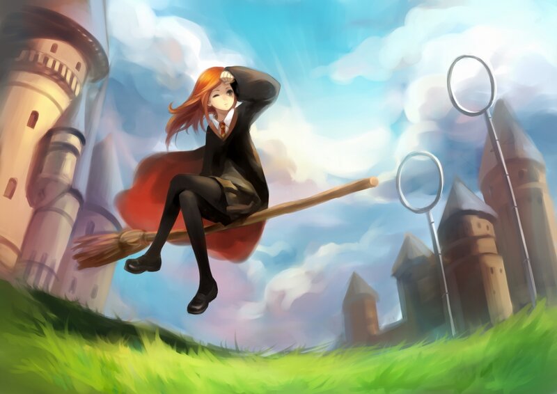 anime girl on broomstick