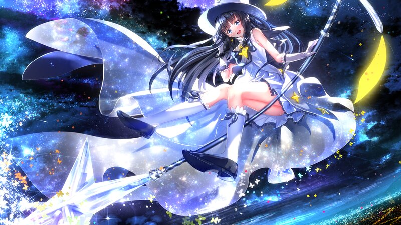 Anime Girl on Broomstick — Blue, Magical