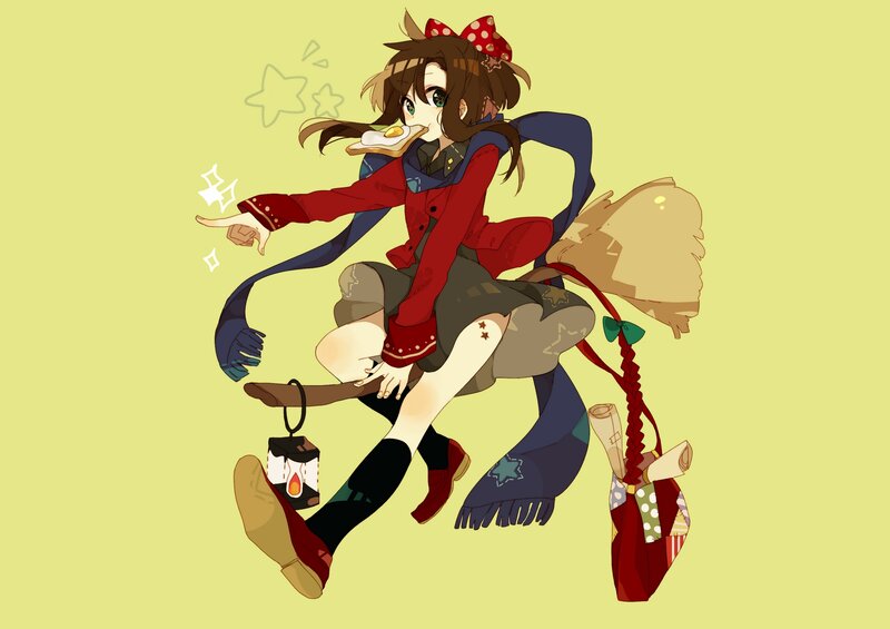 Anime Girl on Broomstick — Yellow