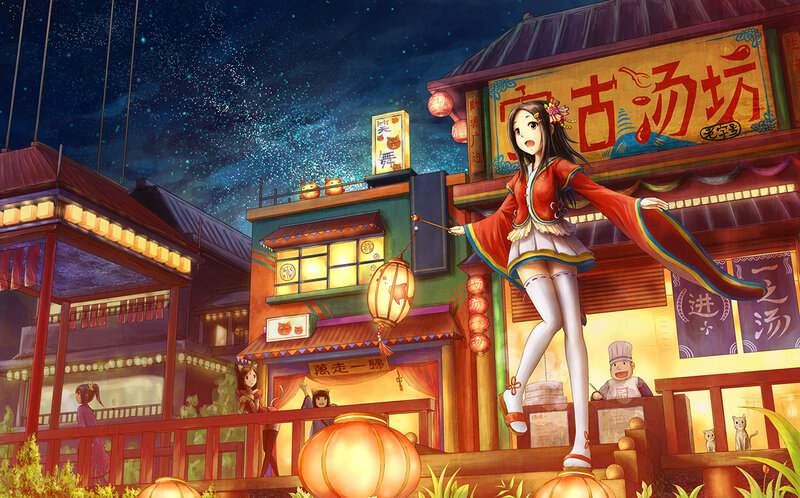 Anime Girl on Building — Red