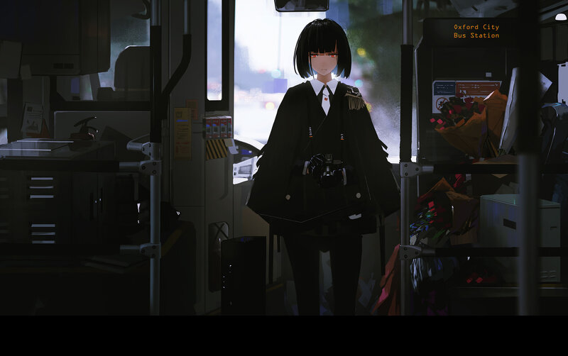 Anime Girl on Bus — Black