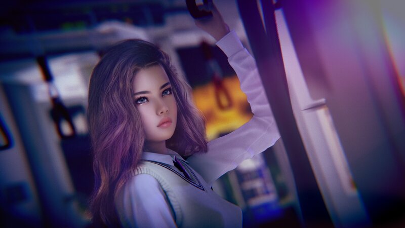 Anime Girl on Bus — Purple, Dramatic