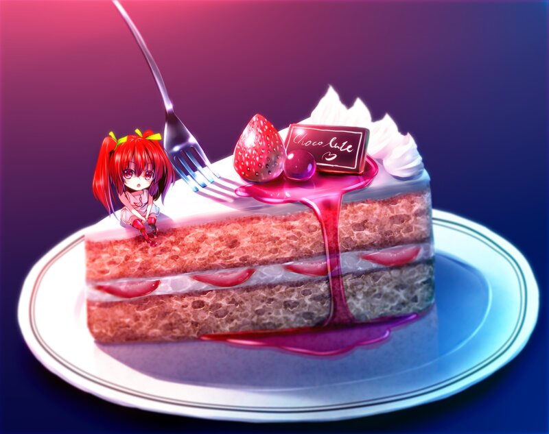 Anime Girl on Cake Slice — Pink