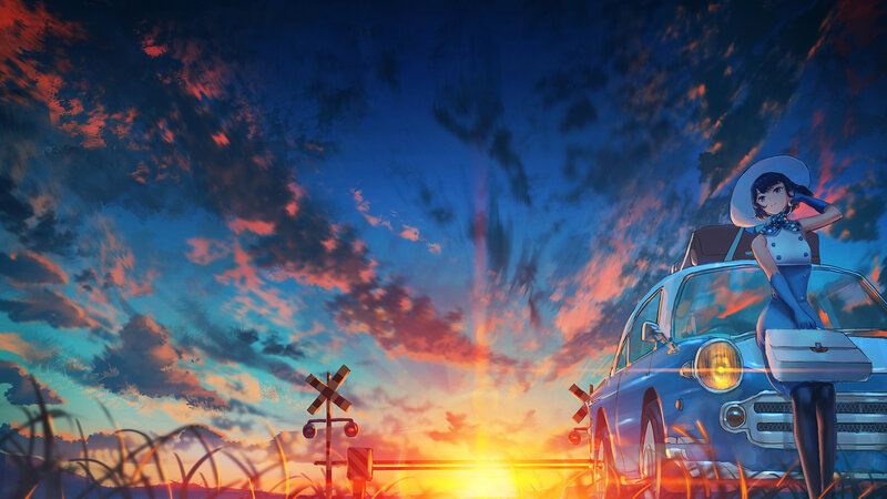 Anime Girl on Car — Blue, Dramatic