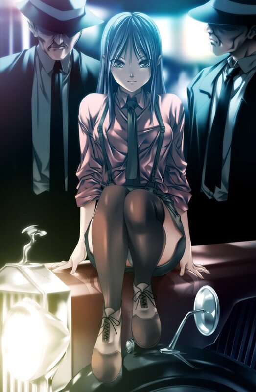 Anime girl on car hood