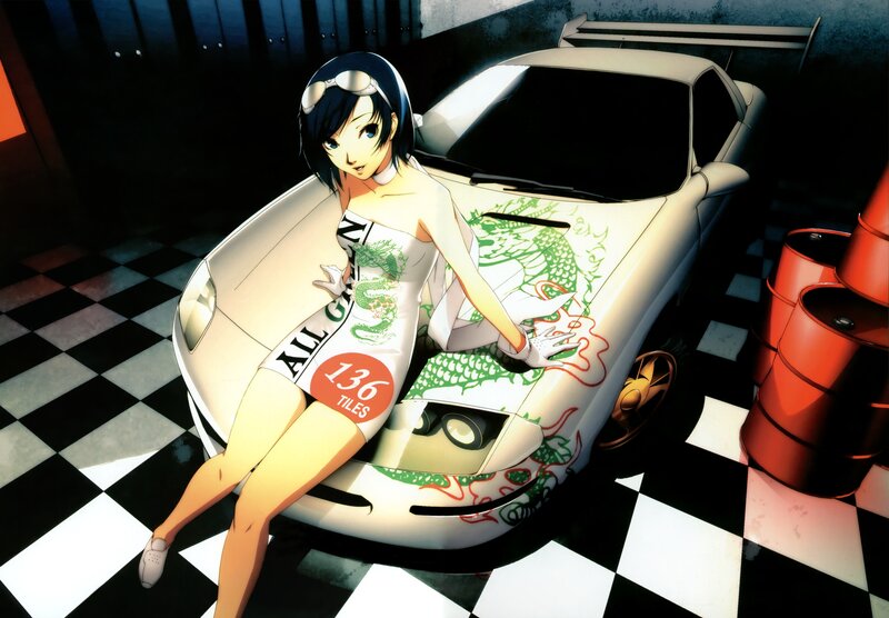 Anime Girl on Car Hood — White