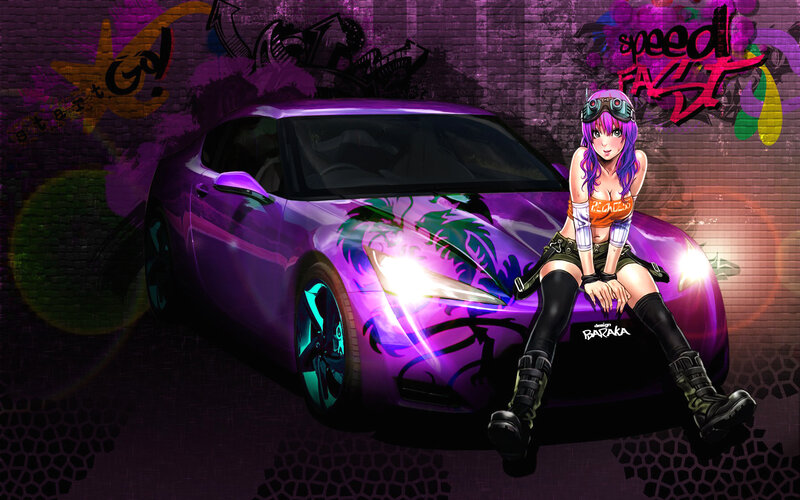 Anime Girl on Car — Purple