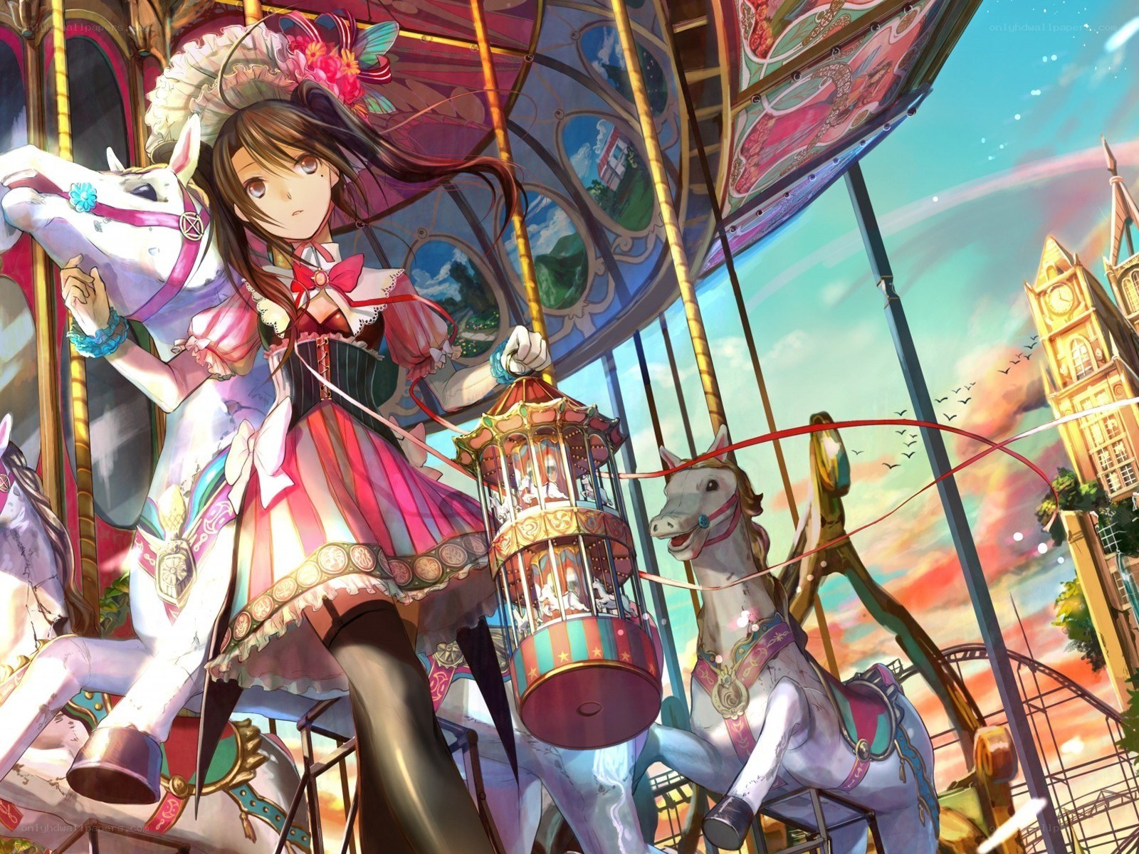 Anime girl on carousel