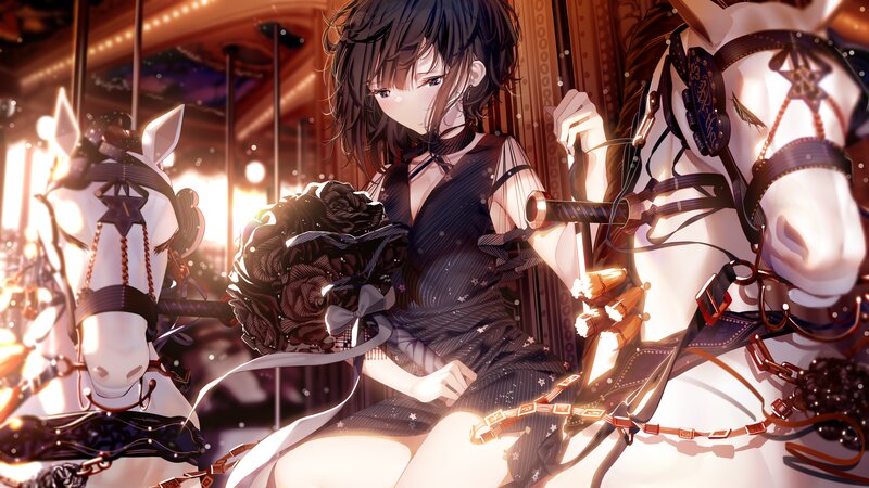Anime Girl on Carousel — Black