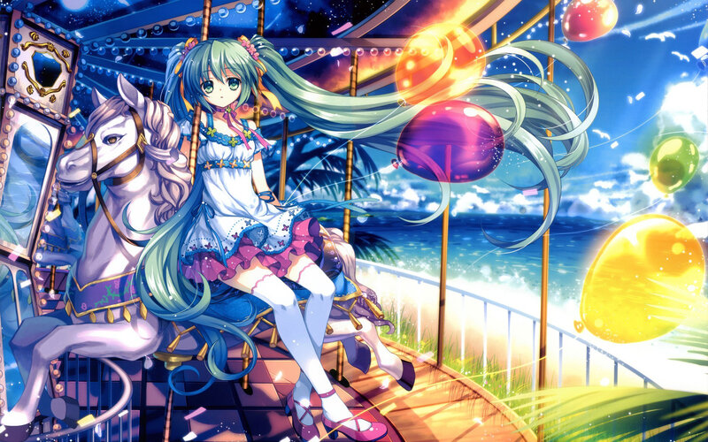 Anime Girl on Carousel — Blue, Dreamy