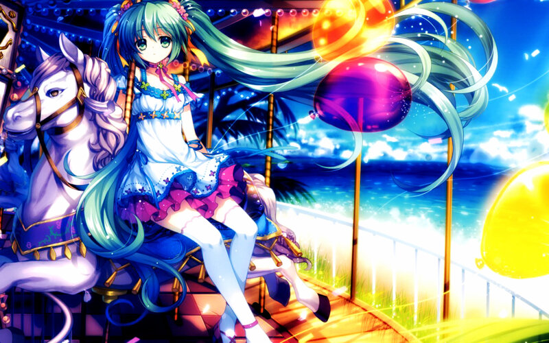 Anime Girl on Carousel — Blue, Fantastical