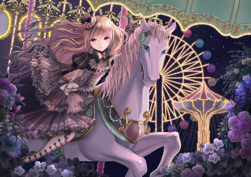 Anime Girl on Carousel Horse — Purple