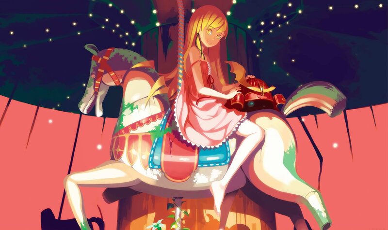 Anime Girl on Carousel — Pink, Dreamy, Night