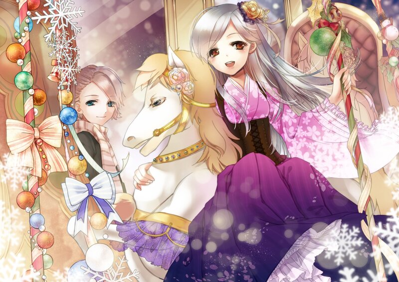 Anime Girl on Carousel — Pink, Festive