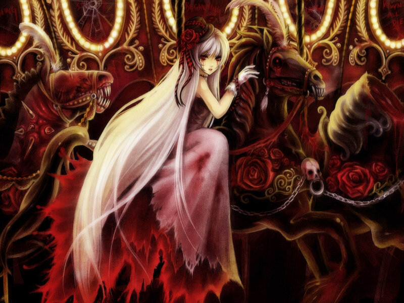 Anime Girl on Carousel — Red