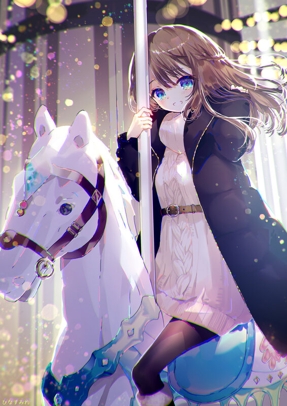 Anime Girl on Carousel — White