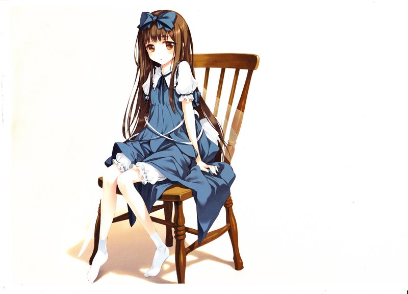 Anime Girl on Chair — Blue, Calm, Dress