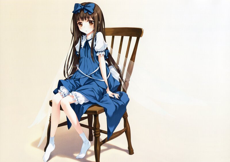 Anime Girl on Chair — Blue, Calm