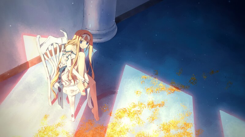 Anime Girl on Chair — Blue, Dramatic
