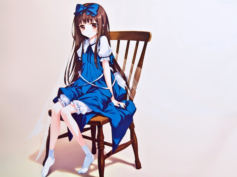 Anime Girl on Chair — Blue