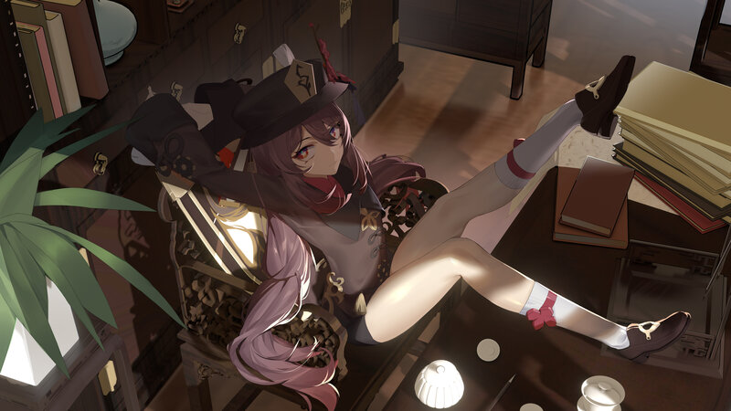 Anime Girl on Chair — Brown, Relaxed, Afternoon
