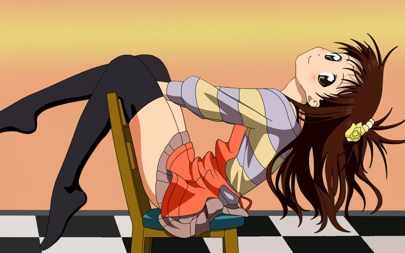 Anime Girl on Chair — Brown