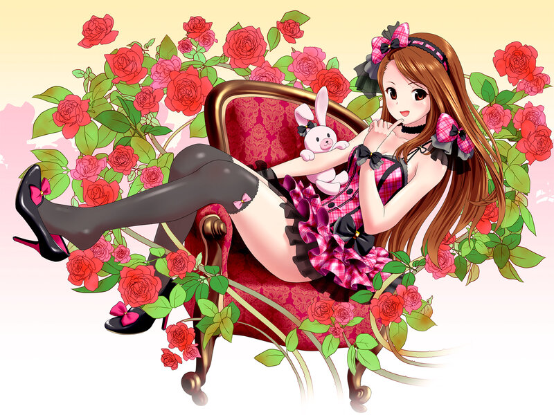 Anime Girl on Chair — Pink