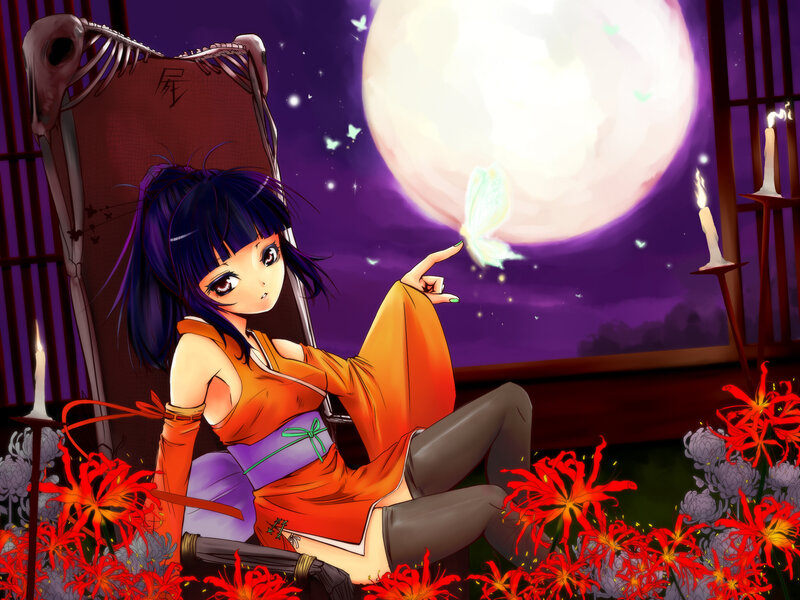Anime Girl on Chair — Purple