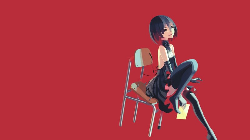 Anime Girl on Chair — Red, Calm