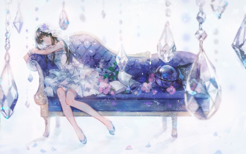 Anime Girl on Chaise Lounge — Blue