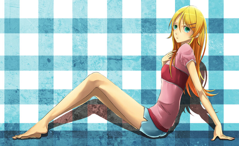 Anime girl on checkered floor